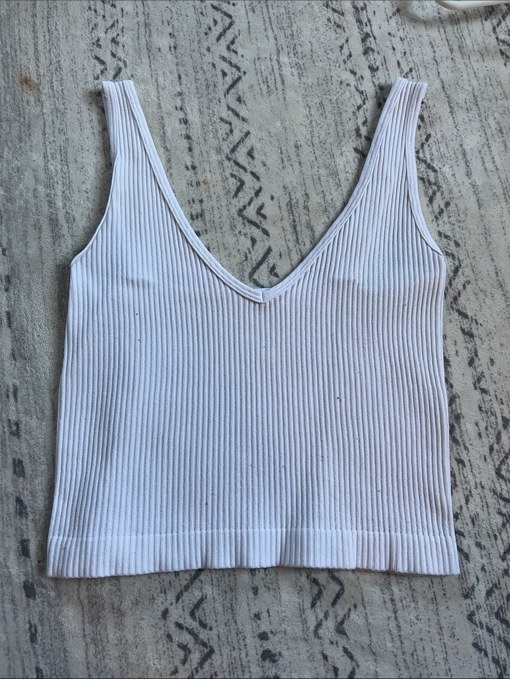 Ribbed V-Neck Tank Crop Top - White